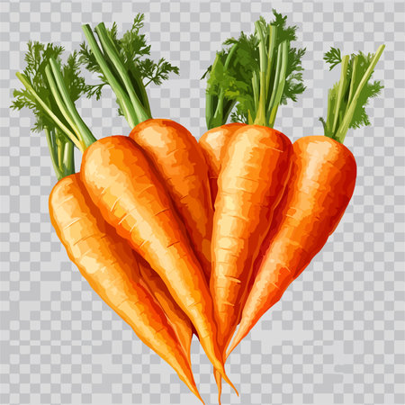 Carrots with green leaves isolated on transparent background. Vector illustration.のイラスト素材