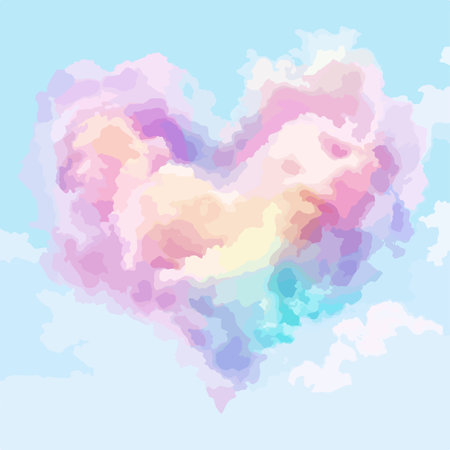 Heart shape made of colorful clouds on blue sky background. Vector illustration.のイラスト素材
