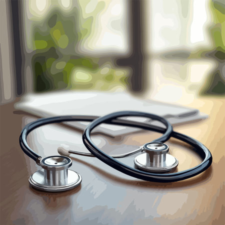 Stethoscope on the table in the doctor's office. Vector illustration.のイラスト素材