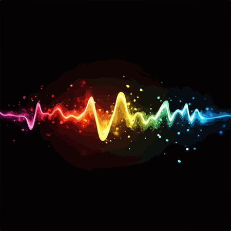 abstract colorful sound wave on black background, vector illustration eps10のイラスト素材