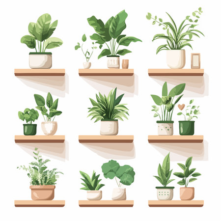 Set of houseplants in pots isolated on white background. Vector illustration.のイラスト素材