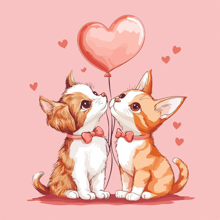 Cute couple of dogs with heart shaped balloon. Vector illustration.のイラスト素材