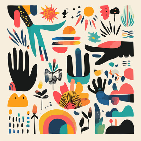 Vector hand drawn abstract shapes and doodle elements. Scandinavian style.のイラスト素材