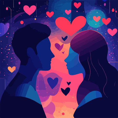 Couple in love with hearts on abstract background. Vector illustration.のイラスト素材