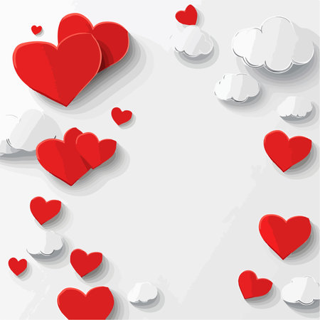 Valentines day background with hearts and clouds. Vector illustration.のイラスト素材