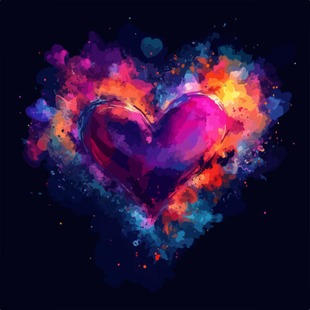 Human heart and cardiogram on dark background. Vector illustration.のイラスト素材