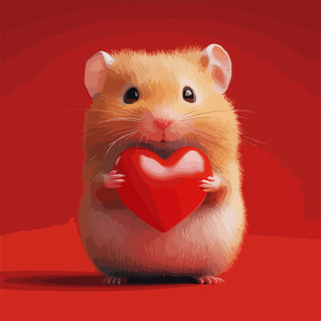 Hamster holding a red heart on a red background. Vector illustration.のイラスト素材