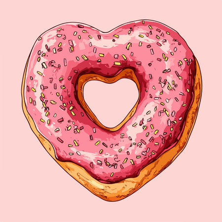 Pink heart-shaped donut with sprinkles. Vector illustration.のイラスト素材