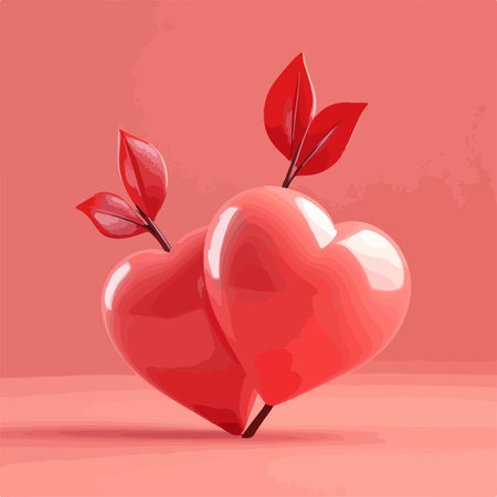Valentines day background with two red hearts. Vector illustration.のイラスト素材