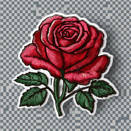 Hand drawn red rose. Isolated on transparent background. Vector illustration.のイラスト素材