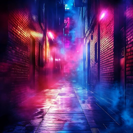 Neon Reflections Illuminate Cybernetic Alleywayの素材