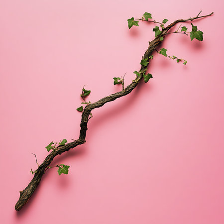 Intricate Twisted Branch with Ivy Adorned, Isolated on Whiteの素材