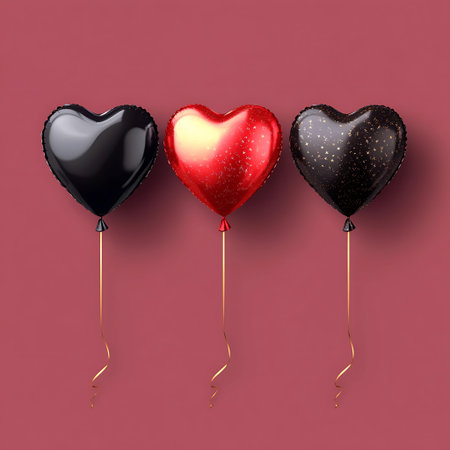 Valentine's Day Set of Red Heart-Shaped Balloons Isolated on White Backgroundの素材