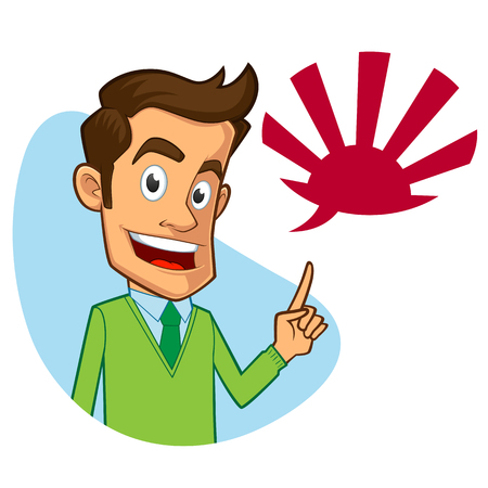 Sympathetic japanese teacher, he is pointing the flagのイラスト素材