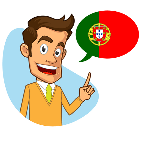 Sympathetic portuguese teacher, he is pointing the flagのイラスト素材