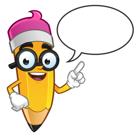 Mascot Illustration of a Pencil he has a speech bubble to put your textのイラスト素材