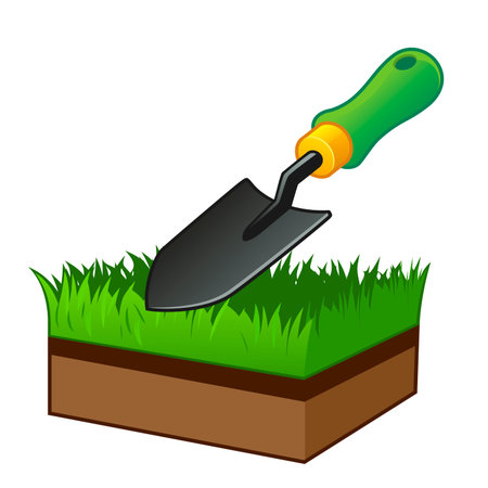 Small gardening shovel and a piece of grassのイラスト素材