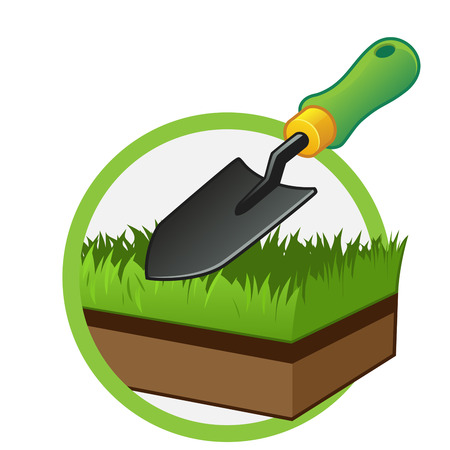 Small gardening shovel and a piece of grassのイラスト素材