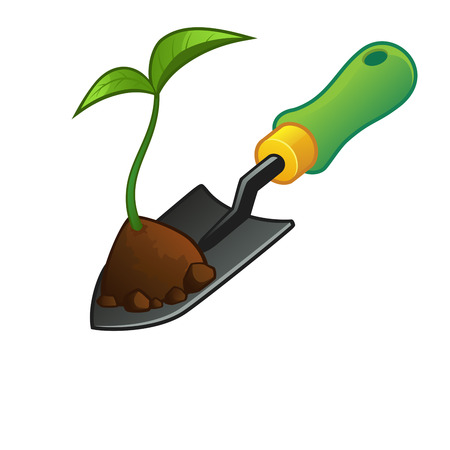 small gardening shovel with a plant and some soilのイラスト素材