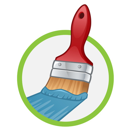 Paint brush applying paint onto a white surfaceのイラスト素材