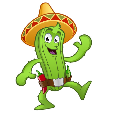 Sympathetic cactus, wearing a typical Mexican hatのイラスト素材