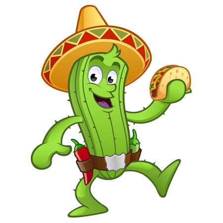 Sympathetic Mexican cactus with a taco in her handのイラスト素材