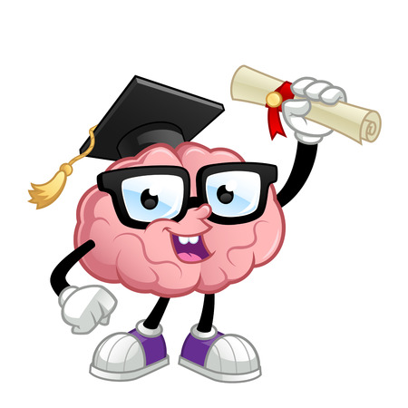 Brain cartoon character, I wear a graduation cap and has a degreeのイラスト素材