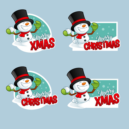 Christmas greeting cards, with a funny snowmanのイラスト素材
