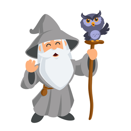 Wizard wearing a hat and a long beard, vector illustration.のイラスト素材