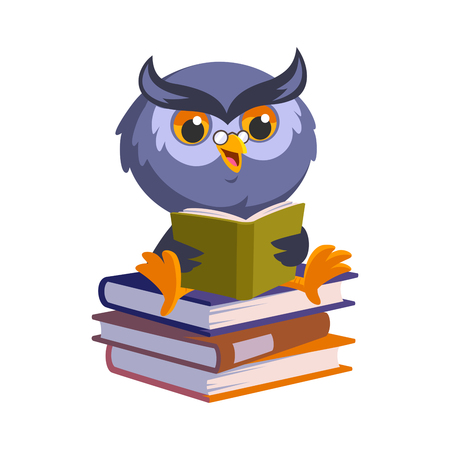 Nice owl reading a book, vector illustrationのイラスト素材