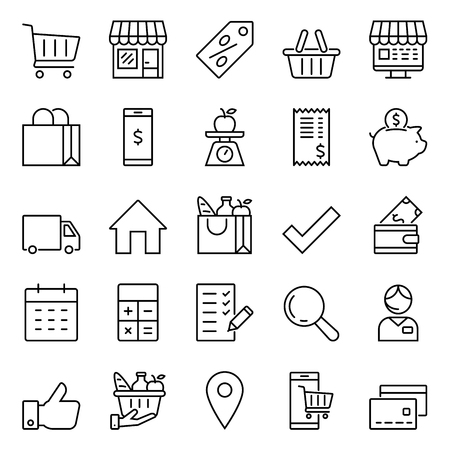 Set of icons for stores and supermarkets, linear iconsのイラスト素材