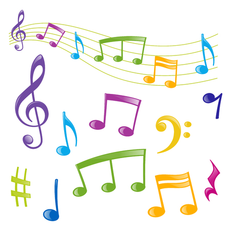 Set of musical signs of different colors, cartoon styleのイラスト素材