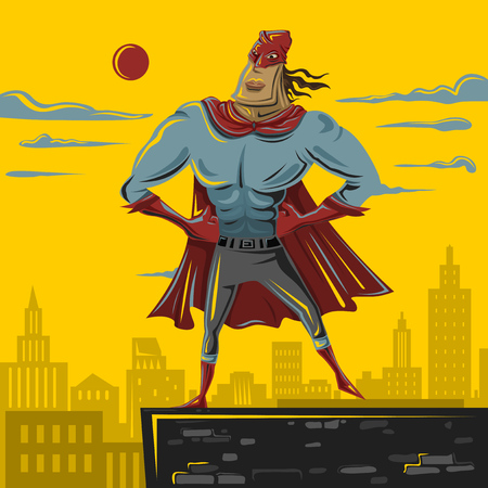 Super Hero Standing on top of a building Vector Artのイラスト素材
