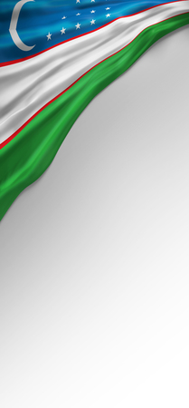 Flag Uzbekistani Colors, Uzbekistan Flag (3D Render)の写真素材