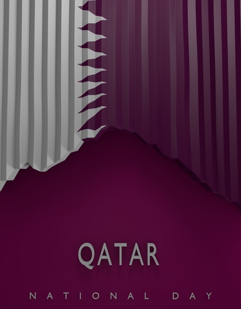 Flag Qatar Seal, Qatari Flag (3D Render)の写真素材