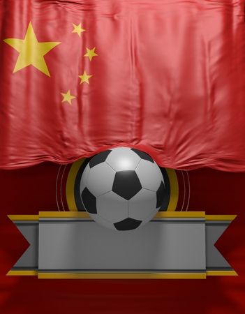 Soccer ball, Football, Abstract 3D China Flag, Chinese Colors (3D Render)の写真素材