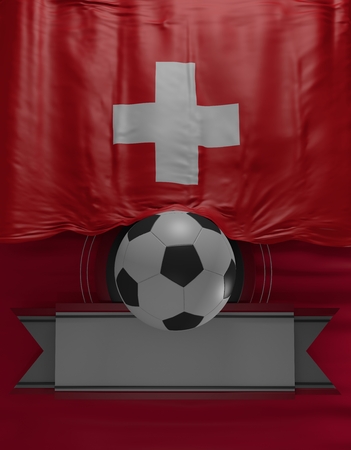 Soccer ball, Football, Flag Swiss Colors, switzerland Flag (3D Render)の写真素材