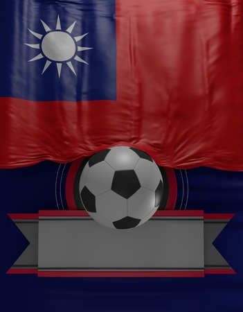 Soccer ball, Football, Flag Taiwanese Colors, Taiwan Flag (3D Render)の写真素材