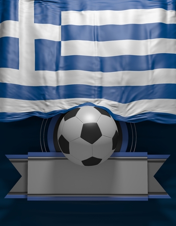 Soccer ball, Football, Flag Greece Colors, Greek 3D Flag (3D Render)の写真素材
