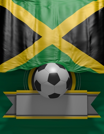Soccer ball, Football, Flag Jamaican Colors, Jamaica Flag (3D Render)の写真素材