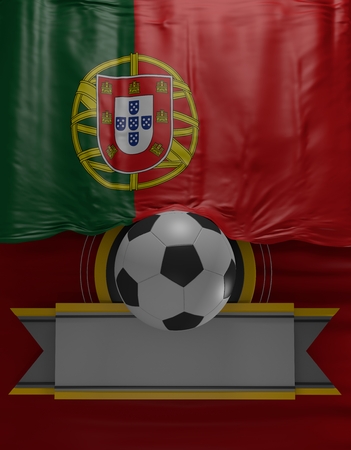 Soccer ball, Football, Flag Portugal Seal, Portuguese Flag (3D Render)の写真素材