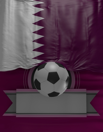 Flag Qatar Seal, Qatari Flag, Soccer ball, Football (3D Render)の写真素材