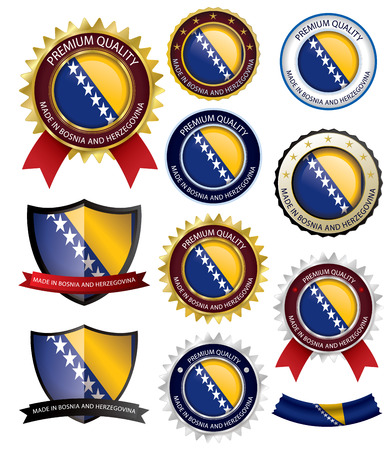 Made in Bosnia And Herzegovina Seal, Bosnian Flag (Vector Art)(EPS10)のイラスト素材