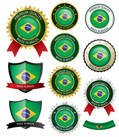 Made in Brazil Seal, Brazilian Flag (Vector Art)(EPS10)のイラスト素材