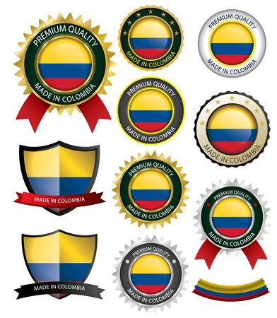Made in Colombia Seal, Colombian Flag (Vector Art)(EPS10)のイラスト素材