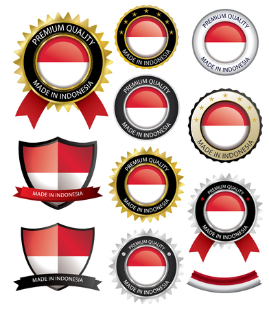 Made in Indonesia Seal, Indonesian Flag (Vector Art)(EPS10)のイラスト素材