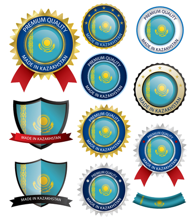 Made in Kazakhstan Seal, Kazakh Flag (Vector Art)(EPS10)のイラスト素材