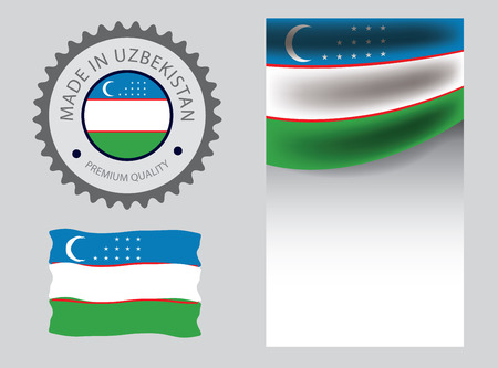 Made in Uzbekistan seal, Uzbekistani flag and color --Vector Art--のイラスト素材