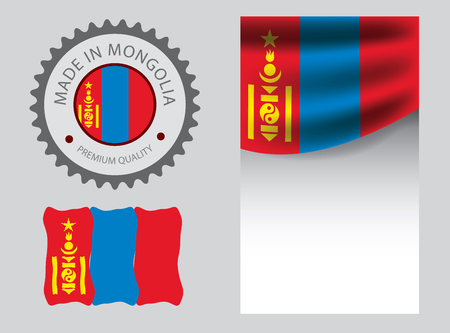 Made in Mongolia seal, Mongolian flag and color --Vector Art--のイラスト素材