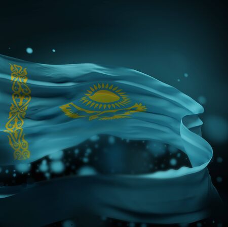 KAZAKHSTAN NATIONAL FLAG ARTWORK ,KAZAKHSTANI COLORS (3D RENDER)の写真素材